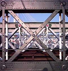 Latticework of metal girders on the Hungerford railway bridge