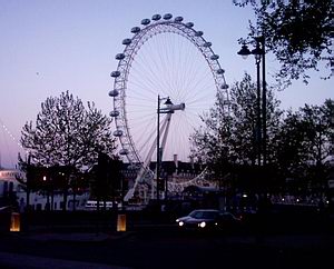 The Embankment and the London Eye at dusk