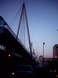 Hungerford footbridge against the evening sky
