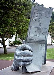 Statue at the start of the South West Coast Path