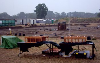 A rain-soaked excavation