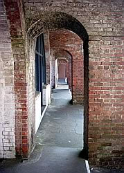 Vista of doorways in the Victorian section of Hurst Castle
