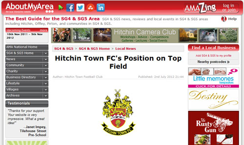 Hitchin Town FC’s Position on Top Field